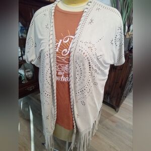 Maurice's Plus Size 1X Cream Fringe Cardigan & 2X Rust Colored T-Shirt NWT